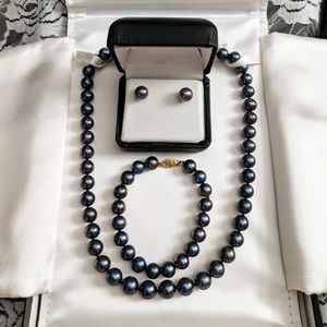 🔥BLACK FRESHWATER PEARLS 3pc Set! 14K